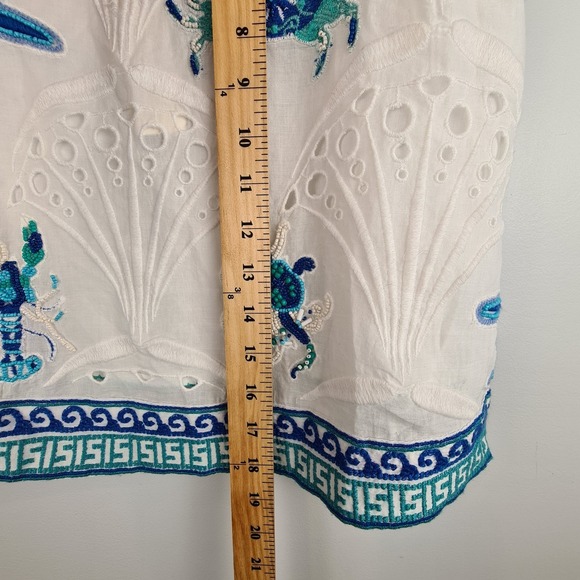 Maeve Anthropologie White Skirt 8 Ocean Animal Nautical Embroidered Bead Eyelet - Picture 5 of 11